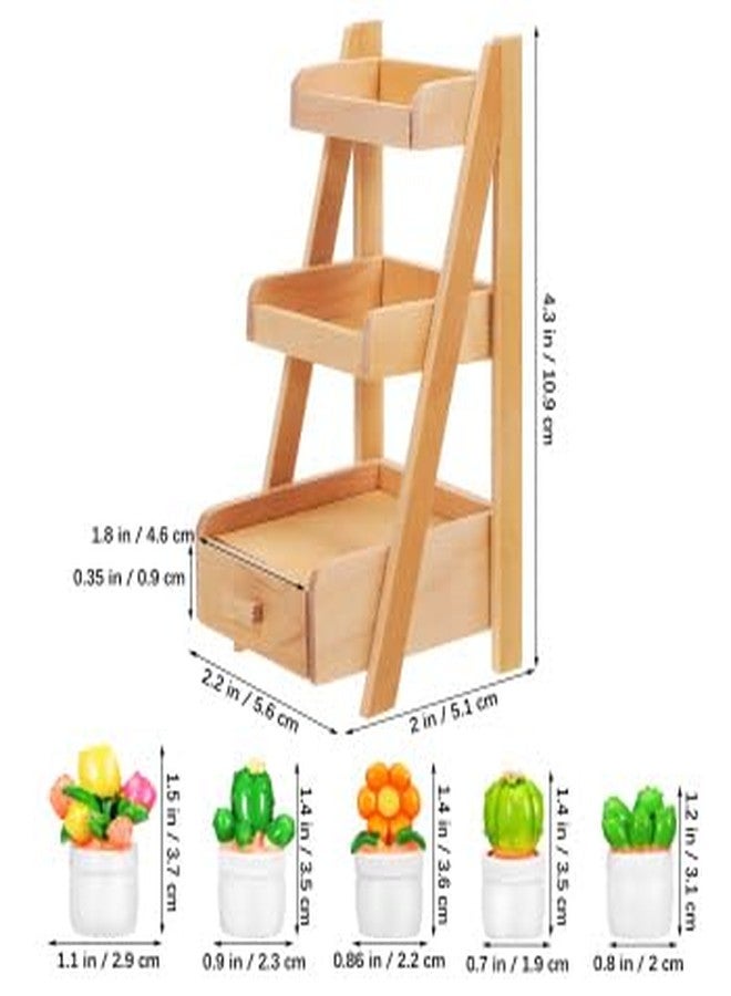 JOINPAYA 1 Set Miniature Plants Set with Stand: 4.32X2.28X2.16in Mini Plant Shelf Kit Mini Potted Flower Model Tiny Fake Greenery Ornament Dollhouse Furniture for Christmas - Image 2